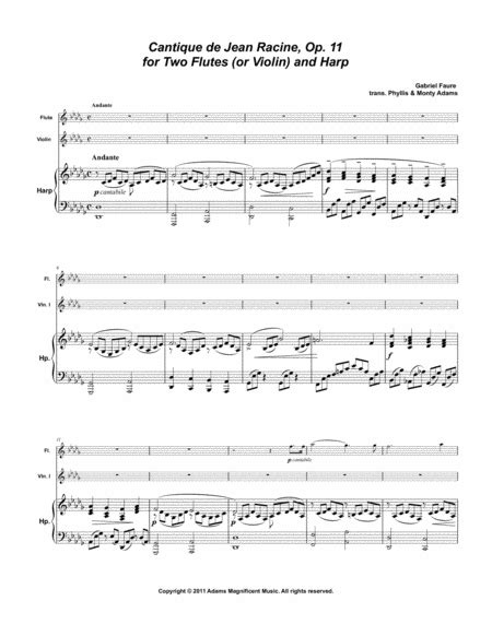 Cantique De Jean Racine Op.11 For 2 Flutes And Harp Or Flute, Violin Harp (or Piano)